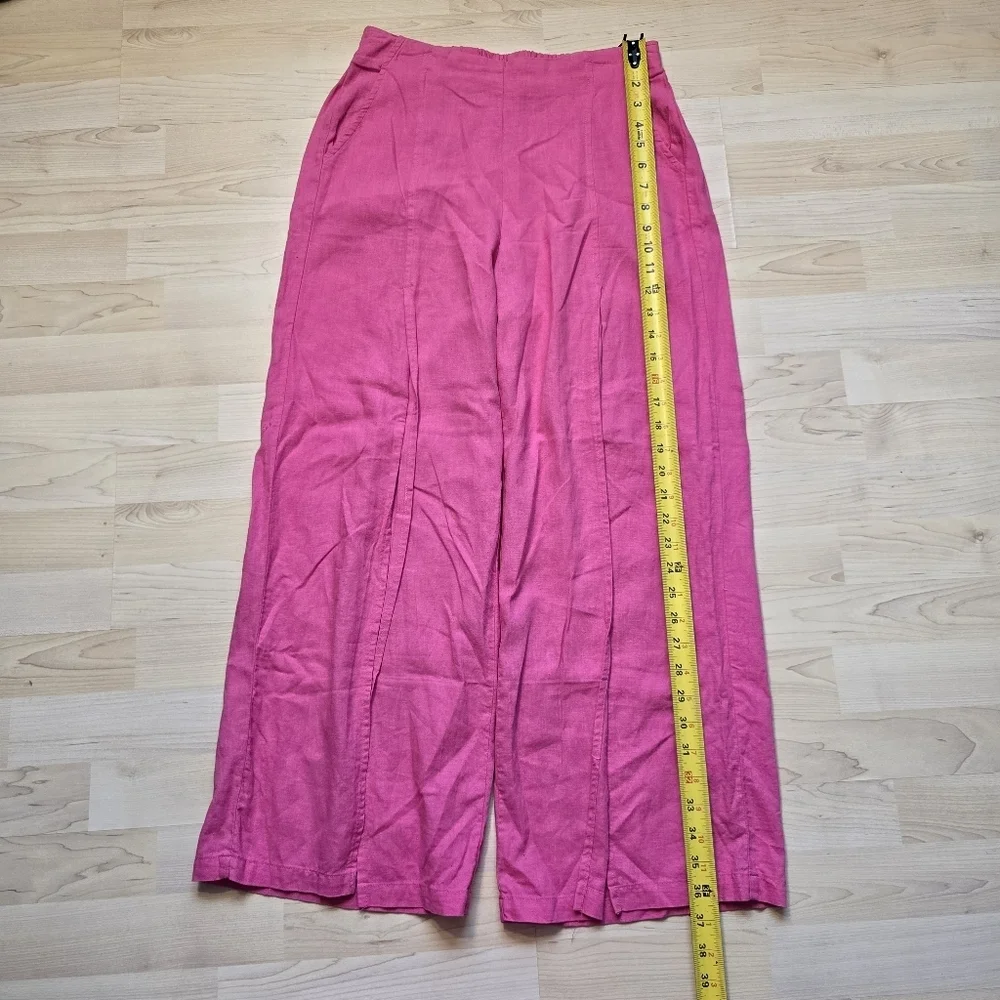 H/G Linen Blend Split Front Leg Pink Beach Pants Size Medium